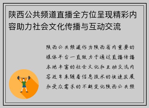 陕西公共频道直播全方位呈现精彩内容助力社会文化传播与互动交流