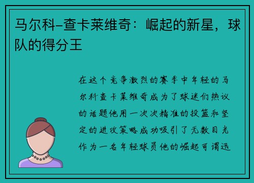马尔科-查卡莱维奇：崛起的新星，球队的得分王